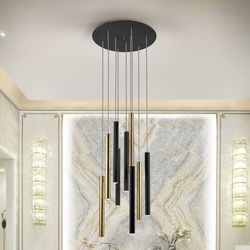 Ceiling Lamp 9 lights Led Metal Varas Gold / Black, Ø42x110cm
