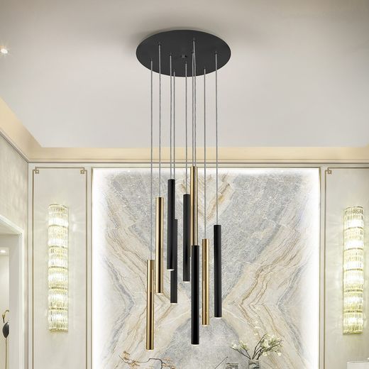 Ceiling Lamp 9 lights Led Metal Varas Gold / Black, Ø42x110cm
