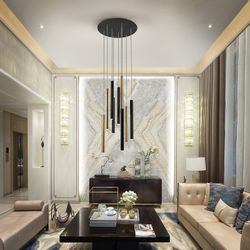 Ceiling Lamp 9 lights Led Metal Varas Gold / Black, Ø42x110cm