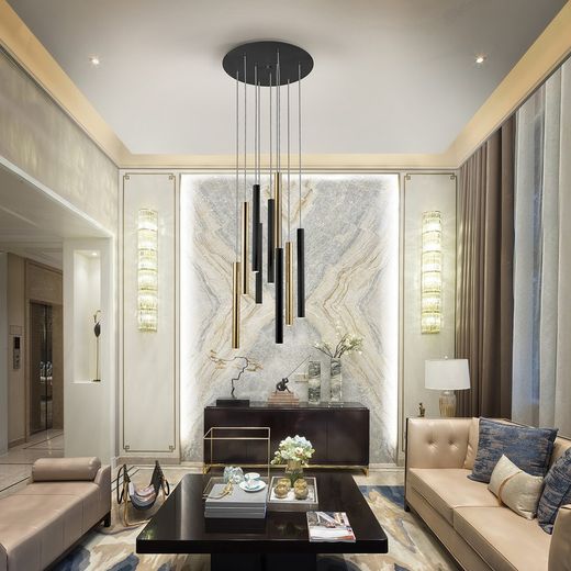 Ceiling Lamp 9 lights Led Metal Varas Gold / Black, Ø42x110cm