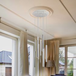 Ceiling Lamp 9 lights Led Metal Varas Silver / White, Ø42x110cm