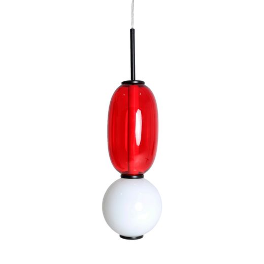 Lámpara de techo de cristal en rojo y blanco, 15 x 15 x 52 cm | Larisa