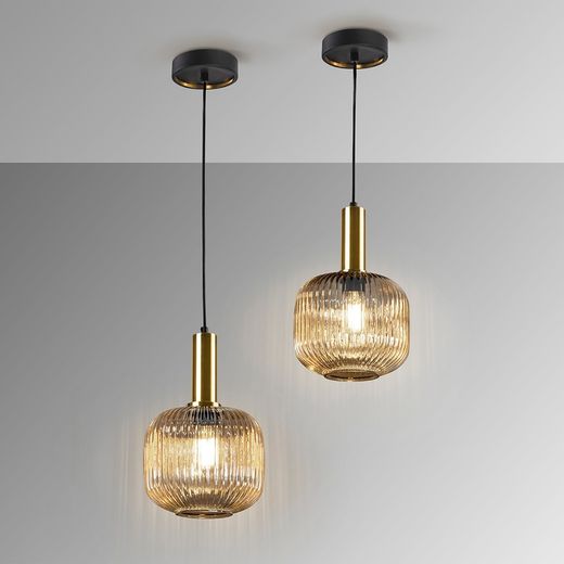 Amber metaal en glazen plafondlamp, Ø 20 x 31 cm | Regel