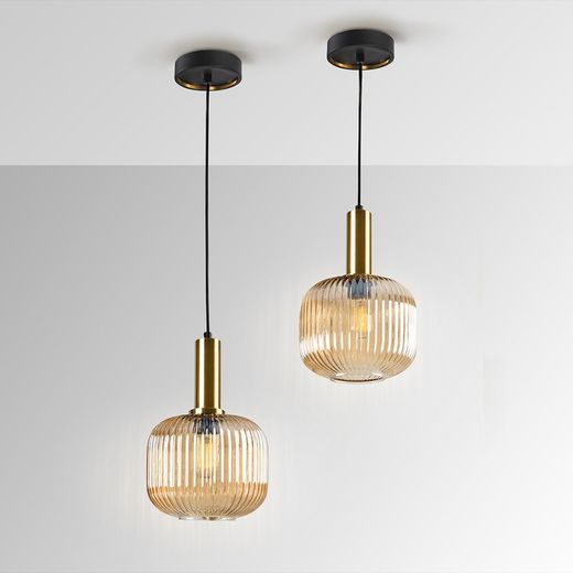 Amber metaal en glazen plafondlamp, Ø 20 x 31 cm | Regel