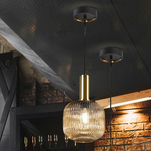 Amber metaal en glazen plafondlamp, Ø 20 x 31 cm | Regel