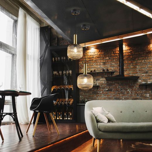 Amber metaal en glazen plafondlamp, Ø 20 x 31 cm | Regel