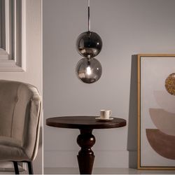 Glass and metal ceiling lamp in smoky gray and silver, Ø 15 x 120 cm