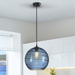 Mörkblå Geos Taklampa i glas och metall, Ø30x32 cm