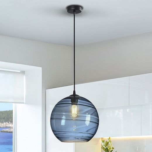 Mörkblå Geos Taklampa i glas och metall, Ø30x32 cm