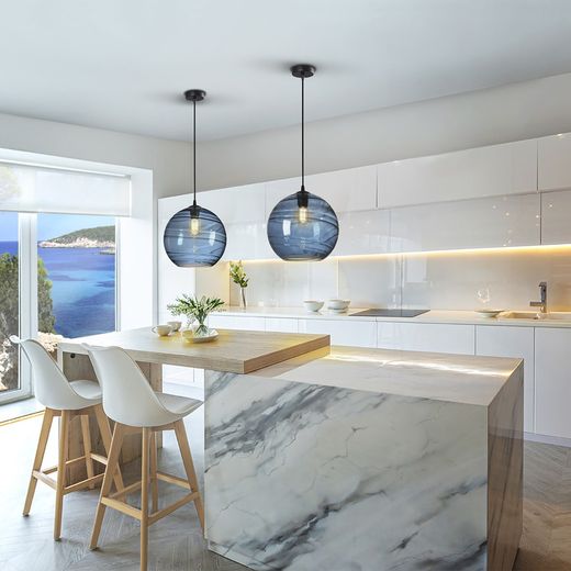 Mörkblå Geos Taklampa i glas och metall, Ø30x32 cm