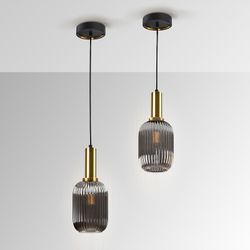 Candeeiro de tecto em vidro e metal cinzento, Ø 14 x 35 cm | Regra