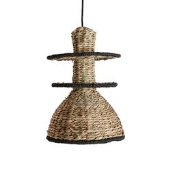 Lampa sufitowa z włókna naturalnego i liny w kolorze naturalnym i czarnym, 27 x 27 x 38 cm | Kasy