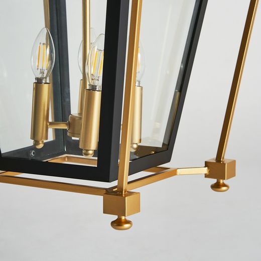 Iron and Glass Ceiling Lamp Gold / Black, 42x42x65cm