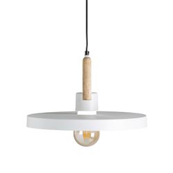 White / Wood Handle Iron and Wood Ceiling Lamp, Ø43x263cm