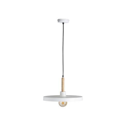 White / Wood Handle Iron and Wood Ceiling Lamp, Ø43x263cm