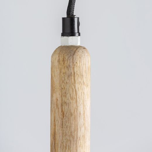 White / Wood Handle Iron and Wood Ceiling Lamp, Ø43x263cm