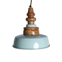 Lámpara de techo de madera y metal en azul y natural, 31 x 31 x 31 cm | Fizzi