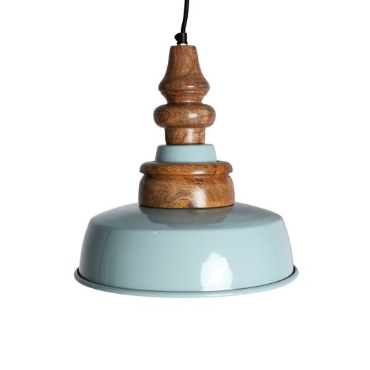 Lámpara de techo de madera y metal en azul y natural, 31 x 31 x 31 cm | Fizzi