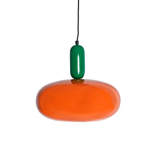 Lámpara de techo de metal en naranja y verde, 38 x 38 x 39 cm | Falhia