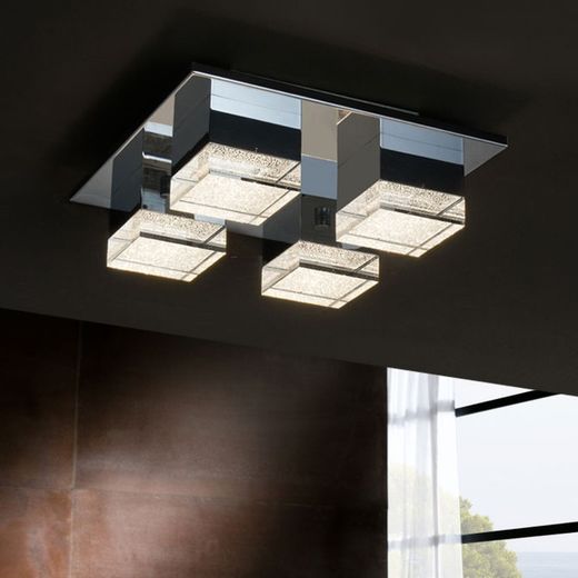 Srebrna metalowa lampa sufitowa, 12x32x32 cm