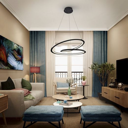 Plafonnier Looping en Métal Noir, Ø60x20cm