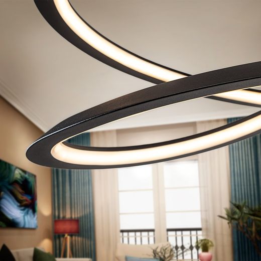 Plafonnier Looping en Métal Noir, Ø60x20cm