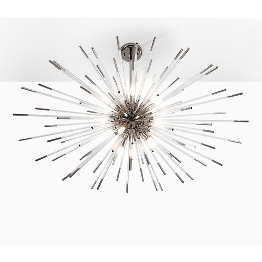 Silver Evasion Glass and Metal Ceiling Lamp, Ø100x42cm