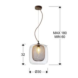 Metal and Glass Ceiling Lamp Brown Fox, Ø30x180cm