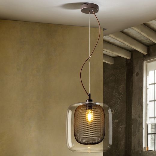 Metal and Glass Ceiling Lamp Brown Fox, Ø30x180cm