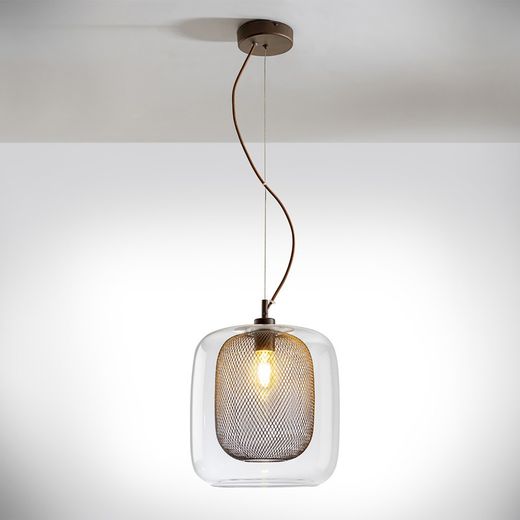 Metal and Glass Ceiling Lamp Brown Fox, Ø30x180cm