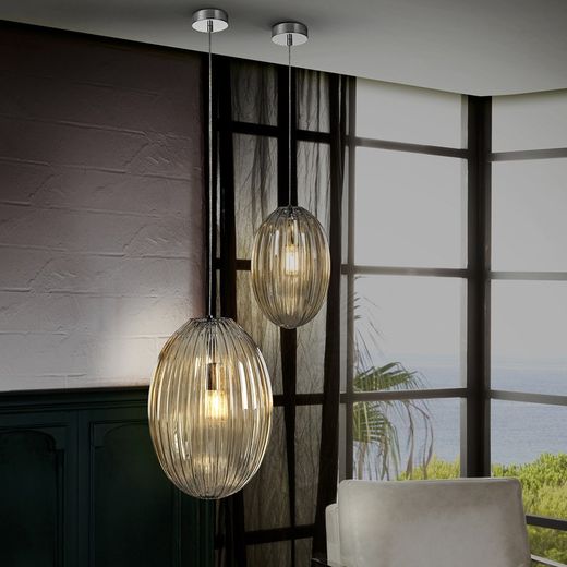 Plafonnier en métal et verre Ovila Champagne, Ø20x31cm