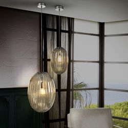 Plafonnier Ovila Champagne en métal et verre, Ø30x45cm