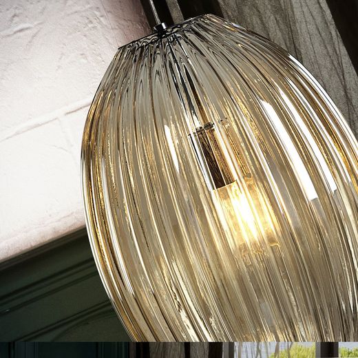 Plafonnier Ovila Champagne en métal et verre, Ø30x45cm