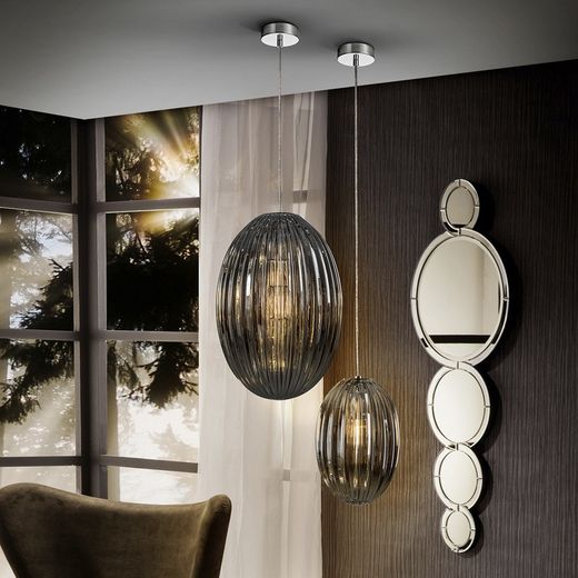 Ovila Rauchige Deckenlampe aus Glas und Metall, Ø30x45cm