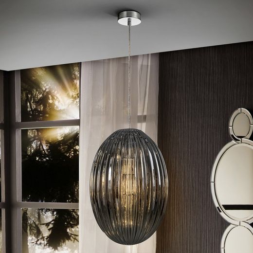 Ovila Rauchige Deckenlampe aus Glas und Metall, Ø30x45cm