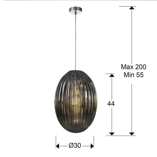 Ovila Rauchige Deckenlampe aus Glas und Metall, Ø30x45cm