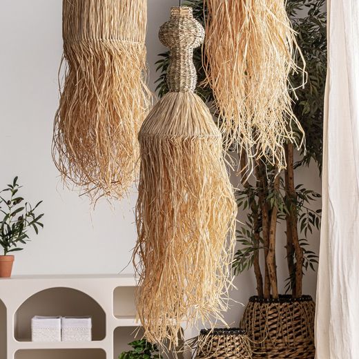 Lampa sufitowa z rafii w kolorze naturalnym, Ø 32 x 113 cm | Kasses