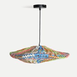 Lámpara de techo de rafia en multicolor, 62 x 62 x 16 cm | Kalei