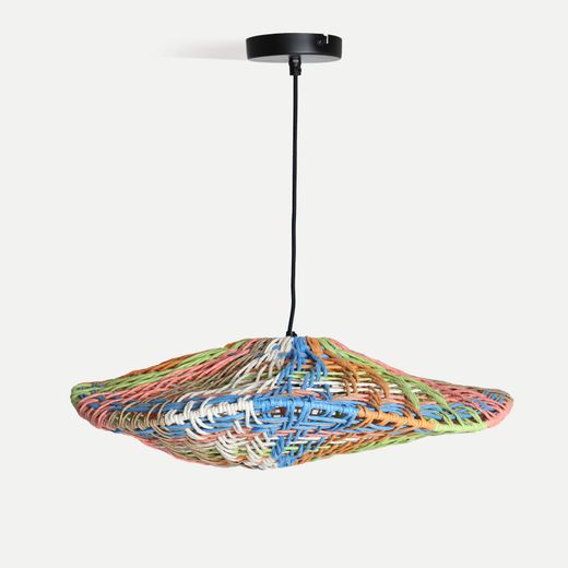 Lámpara de techo de rafia en multicolor, 62 x 62 x 16 cm | Kalei