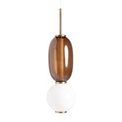 Glasloftslampe i hvid, gennemskinnelig brun og guld, 15 x 15 x 55 cm | Micah