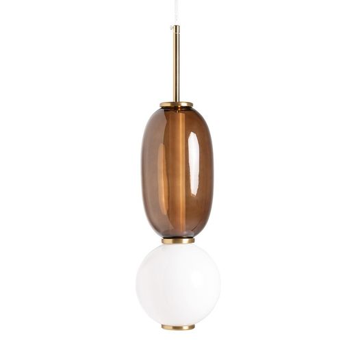 Glasloftslampe i hvid, gennemskinnelig brun og guld, 15 x 15 x 55 cm | Micah