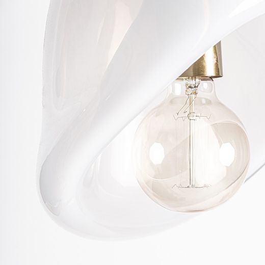 Lampa sufitowa ze szkła i stali w kolorze białym i złotym, 21 x 26 x 18 cm | Organiczny