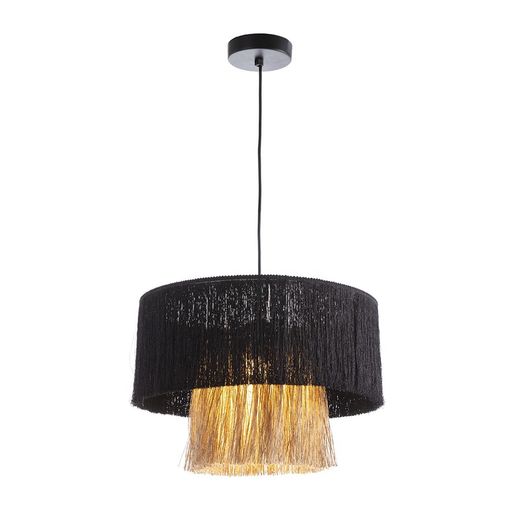 Lámpara de techo de yute y tela en natural y negro, Ø 40 x 28 cm