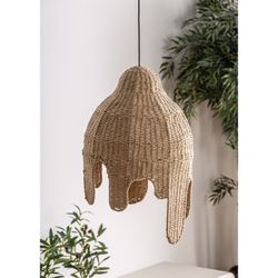 Helle plafondlamp van natuurlijke vezels, touw en ijzer in naturel, 36 x 36 x 55 cm