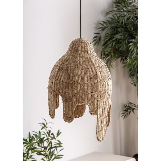 Helle plafondlamp van natuurlijke vezels, touw en ijzer in naturel, 36 x 36 x 55 cm