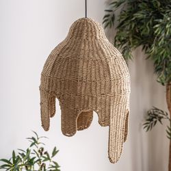 Helle plafondlamp van natuurlijke vezels, touw en ijzer in naturel, 36 x 36 x 55 cm