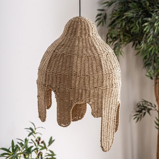 Helle plafondlamp van natuurlijke vezels, touw en ijzer in naturel, 36 x 36 x 55 cm