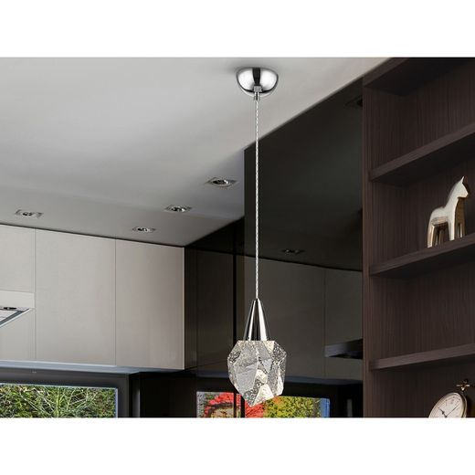 LED loftslampe i glas og sølv i metal, Ø 12 x 35 cm | Akvarier