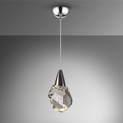 LED loftslampe i glas og sølv i metal, Ø 12 x 35 cm | Akvarier