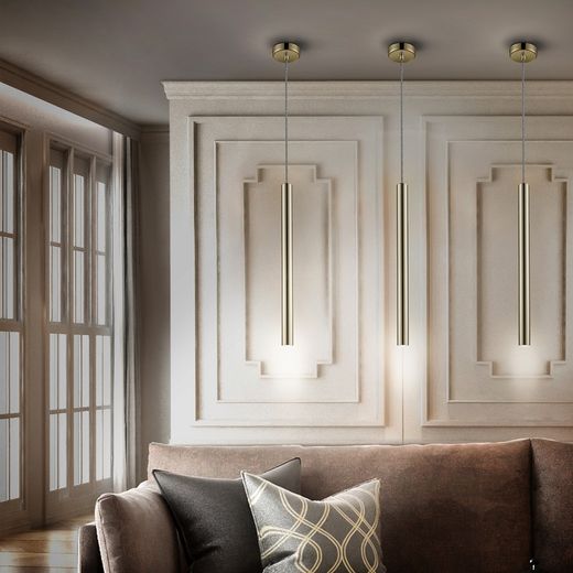 Plafonnier Led Métal Doré Varas, Ø8x50cm